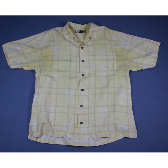 Tommy Bahama Shirt Mens Yellow Silk Floral Hawaiian Button Relax Casual Medium - Picture 2 of 9